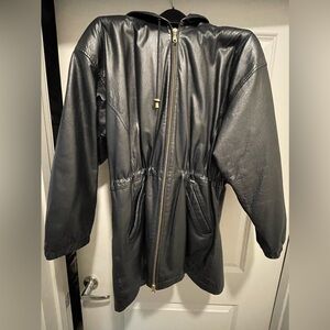 Vintage Women’s Wilsons Black Heavy Leather Hooded Coat Sz M Pristine Condition